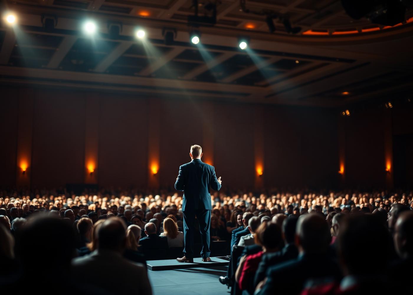 Cinematic event recap with a speaker on stage before a large audience